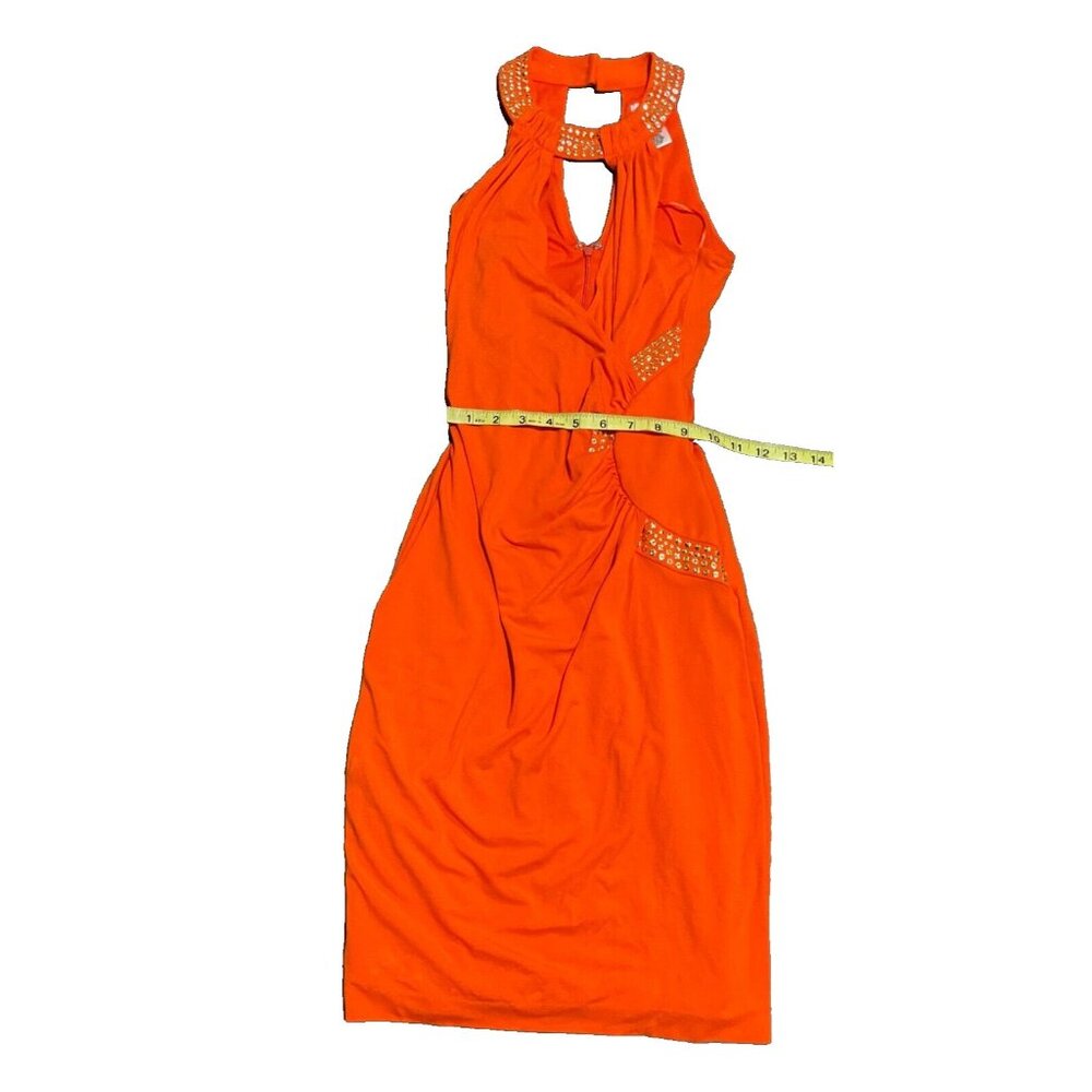 Cach Cache Y2k Dress Orange Halter Style Ruched W… - image 7